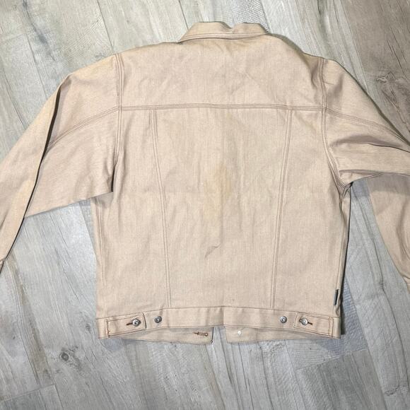 Davoucci Denim Jacket Raw Khaki Stitch Logo Jean Jacket 90s Streetwear XXL - Picture 8 of 8